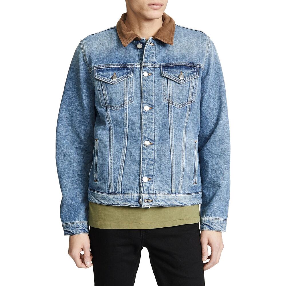 FRAME | Medium | Contrast Corduroy Collar Flannel Lined Denim Blue Jean Jacket